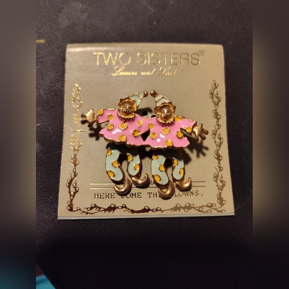 Vintage rare two sisters double moving clowns brooch - Picture 3 of 4